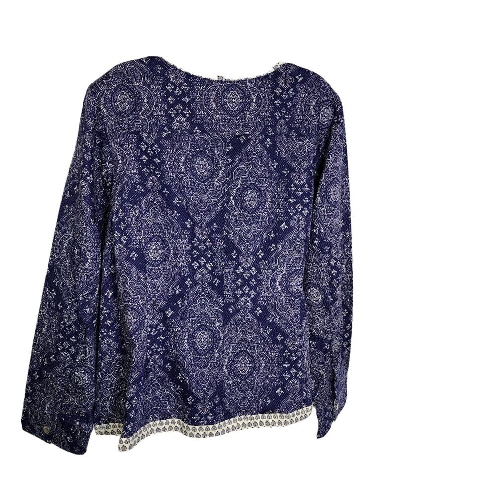 Isaac Mizrahi Live! Womens Jacket Blazer 26W Damask Mixed Print Blue White Zip - Picture 2 of 11